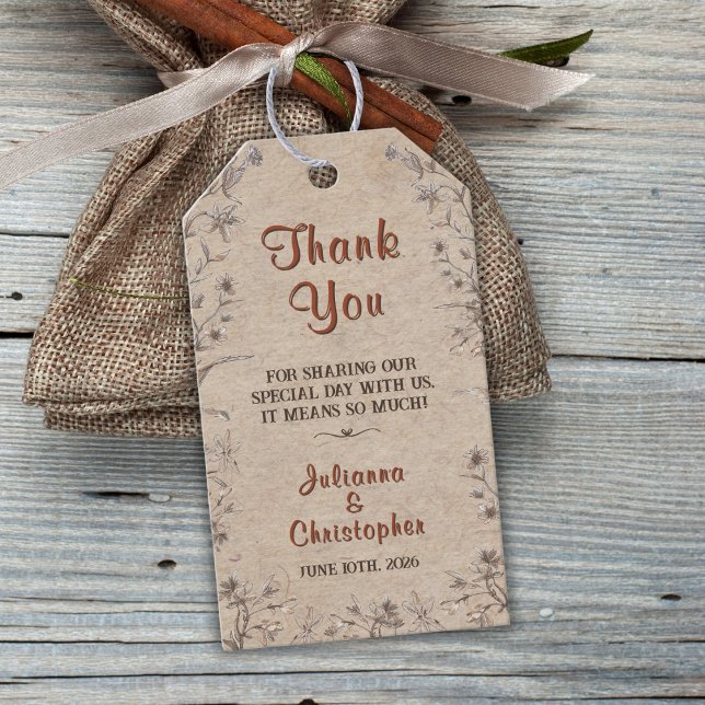 Rustic Boho WildblommTerracotta Wedding Favor Presentetikett (Skapare uppladdad)
