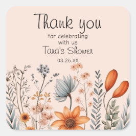 Rustic Boho Wildbloms i orangar och gryn Fyrkantigt Klistermärke