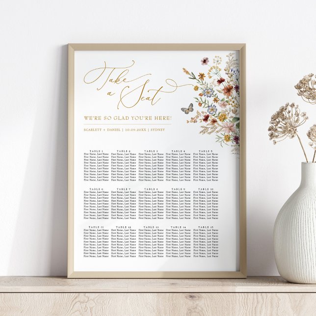 Rustic Boho Wildblomsbröllopsdiagram Poster (Skapare uppladdad)