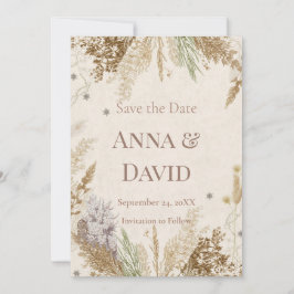 Rustic Boho Winter Save the Date with Pampas Grass Inbjudningar