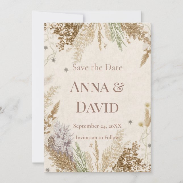 Rustic Boho Winter Save the Date with Pampas Grass Inbjudningar (Framsida)