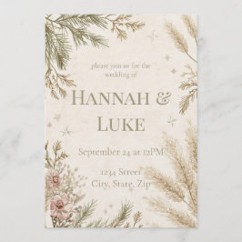 Rustic Boho Winter Wedding Invitation with Snow Inbjudningar