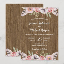 Rustic Boho Wood Blommigt Bröllop Card