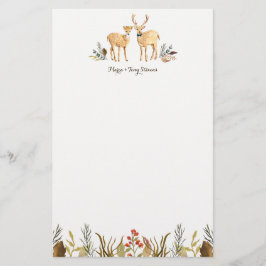 Rustic Boho Woodland Hjort par vattenfärg Brevpapper