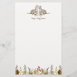 Rustic Boho Woodland Otter Watercolor Bröllop Brevpapper