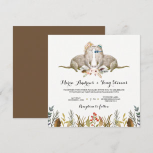 Rustic Boho Woodland Otter Watercolor Bröllop Inbjudningar