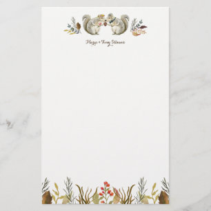 Rustic Boho Woodland Squirrels Watercolor Bröllop Brevpapper