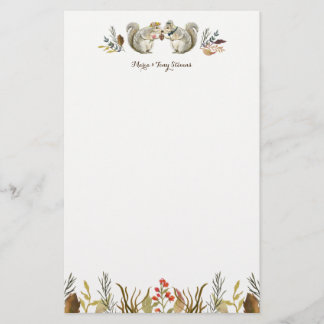 Rustic Boho Woodland Squirrels Watercolor Bröllop Brevpapper