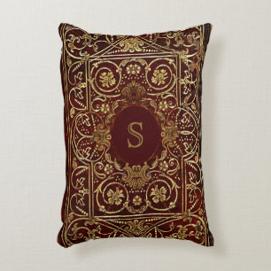 Rustic Bok Cover Cushion Gilded Leather Monogram Prydnadskudde