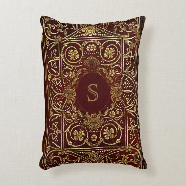 Rustic Bok Cover Cushion Gilded Leather Monogram Prydnadskudde (Framsidan(Vertikal))