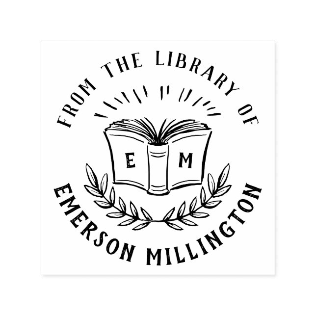 Rustic Bok & Gren Sketch | BIBLIOTEK Självfärgande Stämpel (Design)