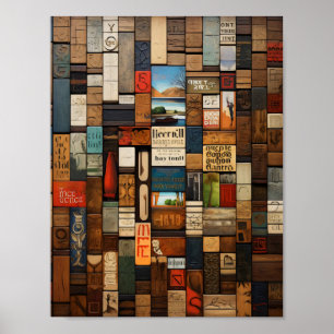 Rustic Bok och Sign Typography Art Collage Poster