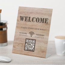Rustic Bold Wood Grain Välkommen WIFI QR-kod