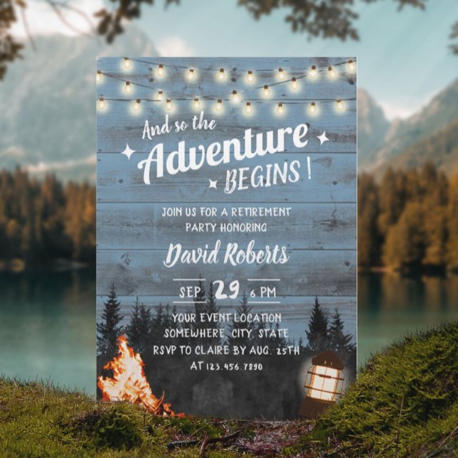 Rustic Bonfire Lantern Dusty Blue Barn Pension Inbjudningar (Skapare uppladdad)