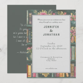 Rustic Book Lovers Print Floral Wedding Invitation Inbjudningar