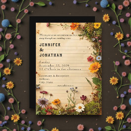 Rustic Book Lovers Print Floral Wedding Invitation Inbjudningar