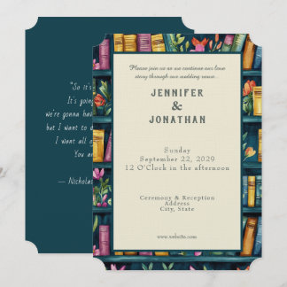 Rustic Book Lovers Print Wedding Invitation Inbjudningar