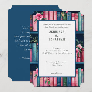 Rustic Book Lovers Print Wedding Invitation Inbjudningar