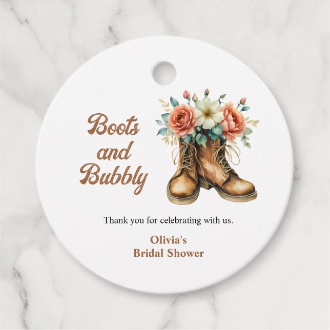 Rustic Boots and Bubbly Western Bridal Shower  Gåvor Etiketter (Framsida)