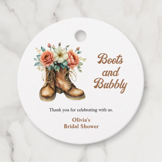 Rustic Boots and Bubbly Western Bridal Shower  Gåvor Etiketter (Framsida)