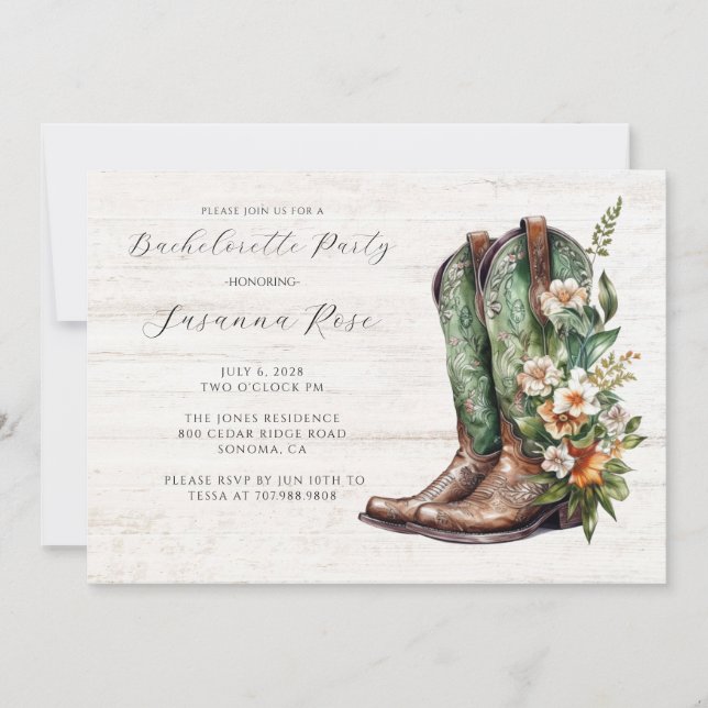 Rustic Boots Bachelorette Party Inbjudningar (Framsida)