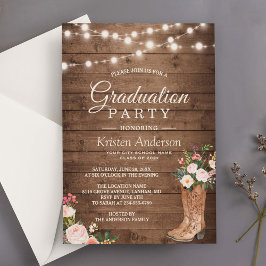 Rustic Boots Blommigt String Ljus Studentfest Inbjudningar