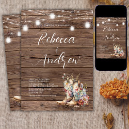 Rustic Boots Cowboy Cowgirl Blommigt Ljus Bröllop Inbjudningar