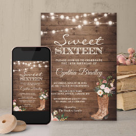 Rustic Boots Cowgirl Sweet sixteen 16 Inbjudan