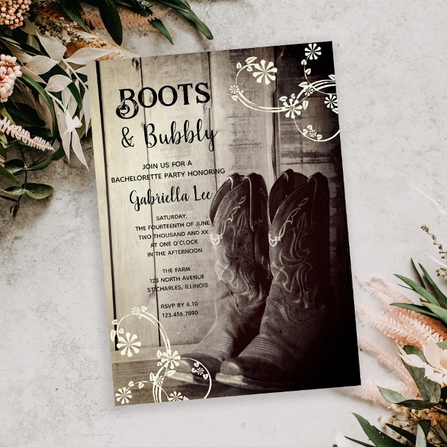 Rustic Boots och Bubly Westerna Bachelorette Party Inbjudningar (Skapare uppladdad)