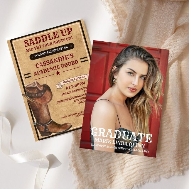 Rustic Boots Westerna Cowboy Studenten Inbjudningar (Skapare uppladdad)