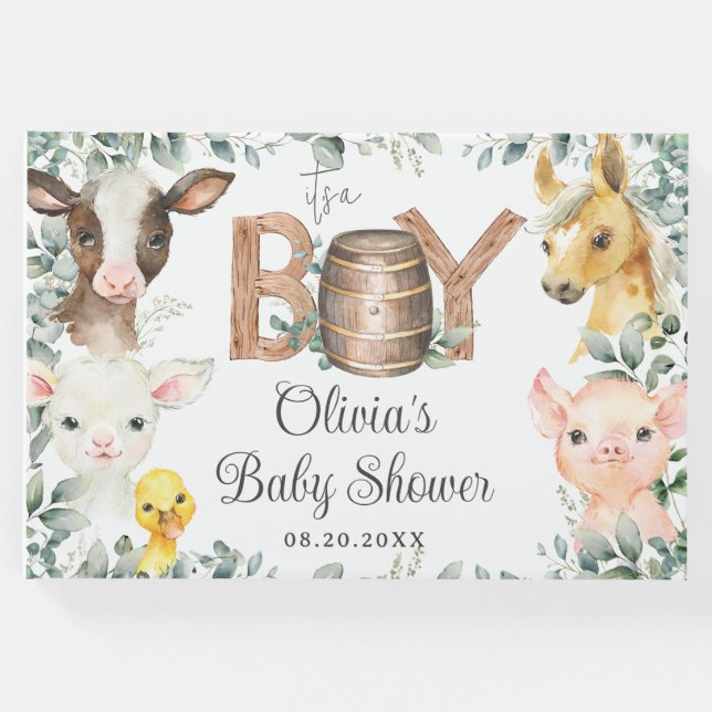 Rustic Boskap Barn Greenery Boy Shower Gästböcker (Framsida)