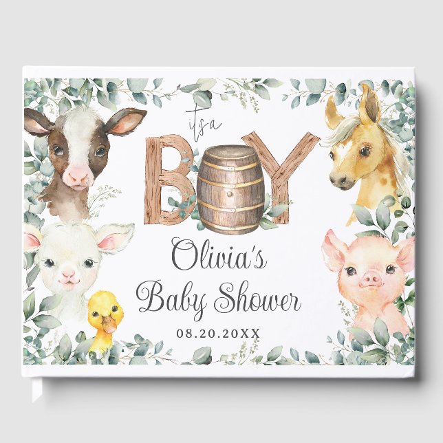 Rustic Boskap Barn Greenery Boy Shower Gästböcker (Framsida)