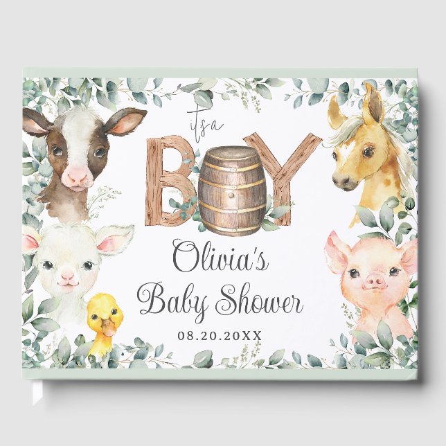 Rustic Boskap Barn Greenery Boy Shower Gästböcker (Framsida)