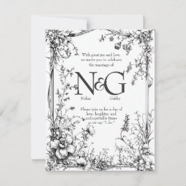 Rustic Botanica, Black & White Hand plockade Inbjudningar