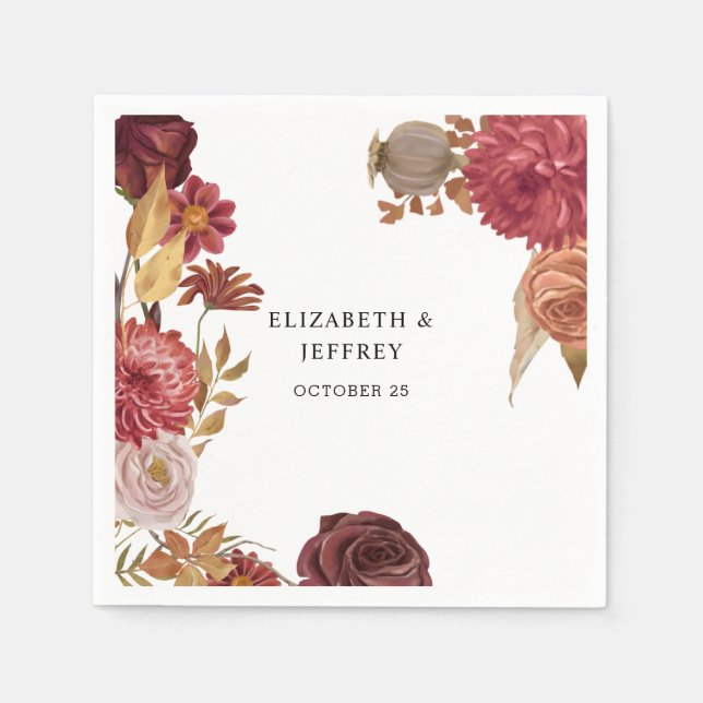 Rustic Botanical Autumn Fall Wedding Pappersservett (Framsidan)