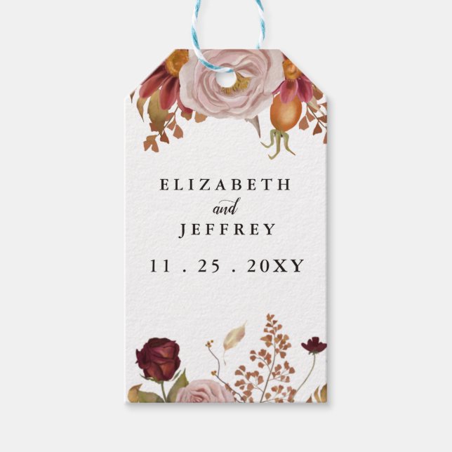 Rustic Botanical Autumn Fall Wedding Presentetikett (Framsidan)