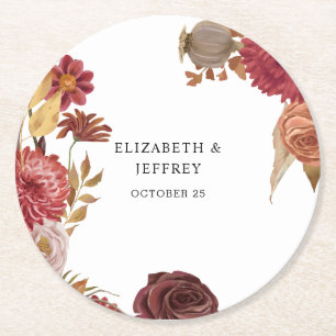 Rustic Botanical Autumn Fall Wedding Underlägg Papper Rund