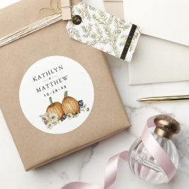 Rustic Botanical Autumn Pumpkin Fall Wedding Runt Klistermärke