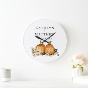 Rustic Botanical Autumn Pumpkin Fall Wedding Stor Klocka