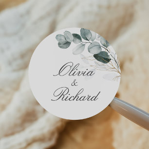 Rustic Botanical Eucalyptus Greenery Bröllop Runt Klistermärke