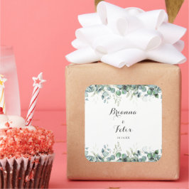Rustic Botanical Eucalyptus Greenery Wedding Fyrkantigt Klistermärke