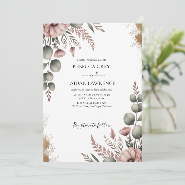 Rustic Botanical Eucalyptus Greenery Wedding  Inbjudningar (Stående Fram)