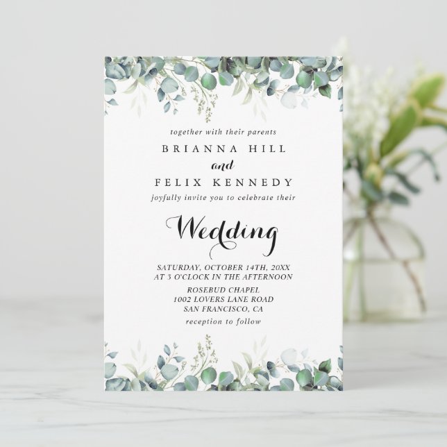 Rustic Botanical Eucalyptus Greenery Wedding Inbjudningar (Stående Fram)