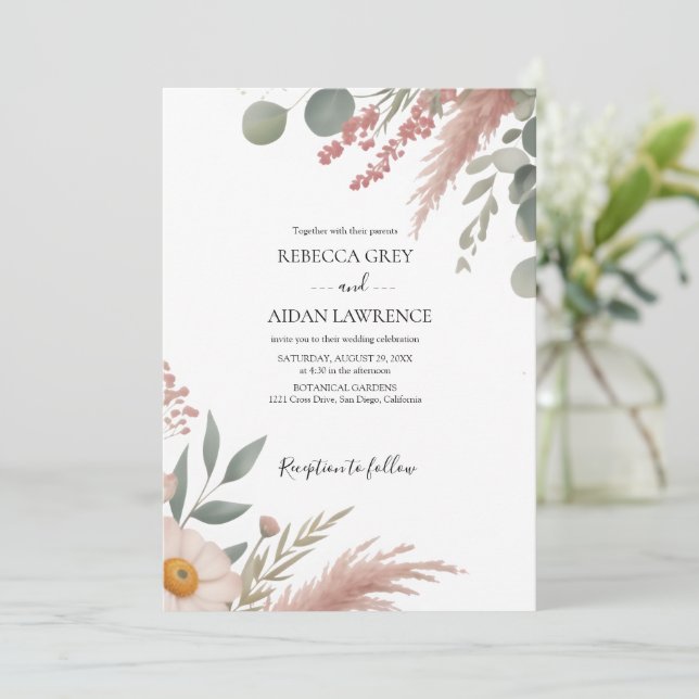 Rustic Botanical Eucalyptus Greenery Wedding  Inbjudningar (Stående Fram)