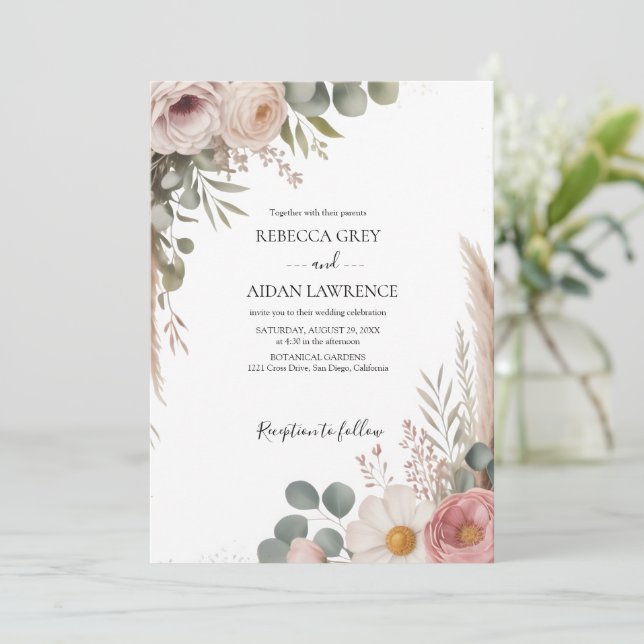 Rustic Botanical Eucalyptus Greenery Wedding  Inbjudningar (Stående Fram)