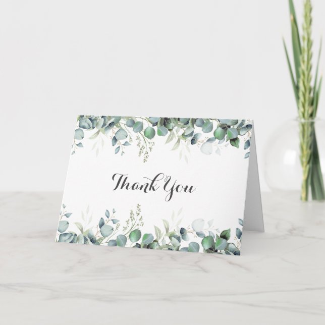 Rustic Botanical Eucalyptus Greenery Wedding Tack Kort (Framsida)