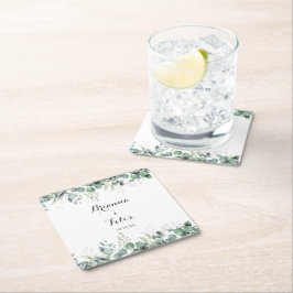 Rustic Botanical Eucalyptus Greenery Wedding Underlägg Papper Kvadrat