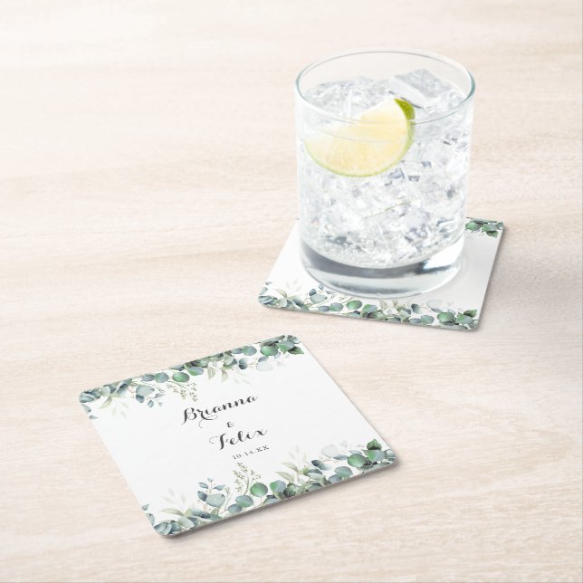 Rustic Botanical Eucalyptus Greenery Wedding Underlägg Papper Kvadrat (Insitu)