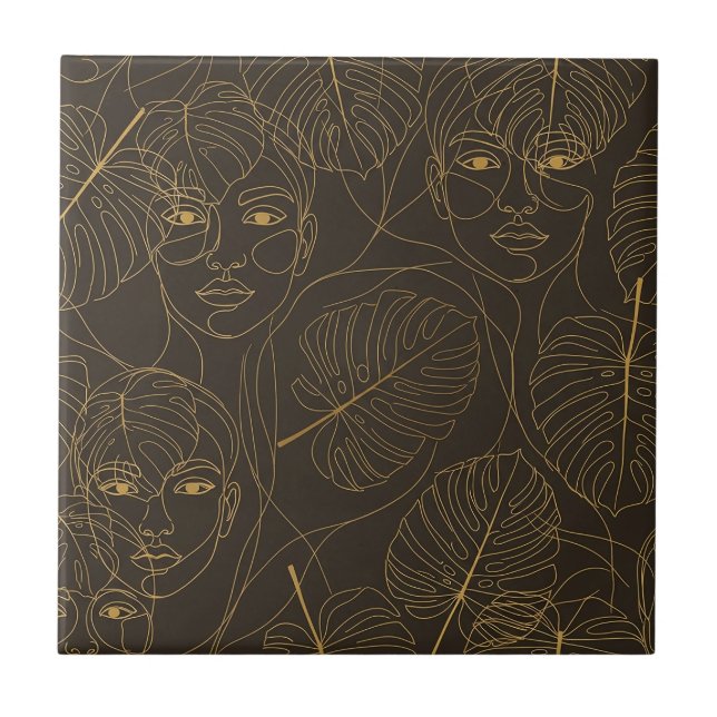 Rustic Botanical Face Line Pattern (1) Kakelplatta (Framsidan)