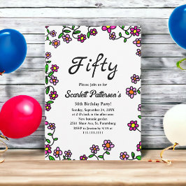 Rustic Botanical Garden Ro Blommigt 50:e födelseda Inbjudningar